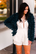 Green Bell Sleeve Furry Crop Jacket - Shop Kendry Collection Boutique