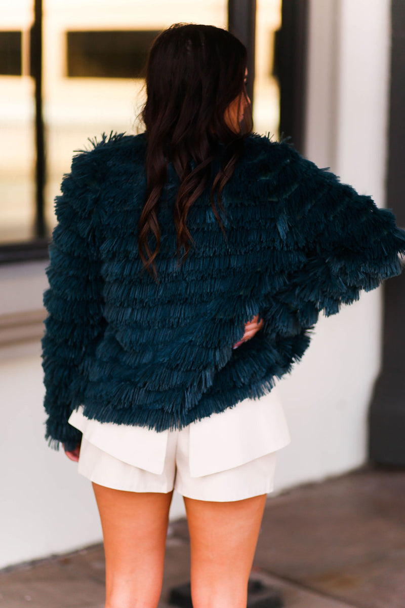 Green Bell Sleeve Furry Crop Jacket - Shop Kendry Collection Boutique