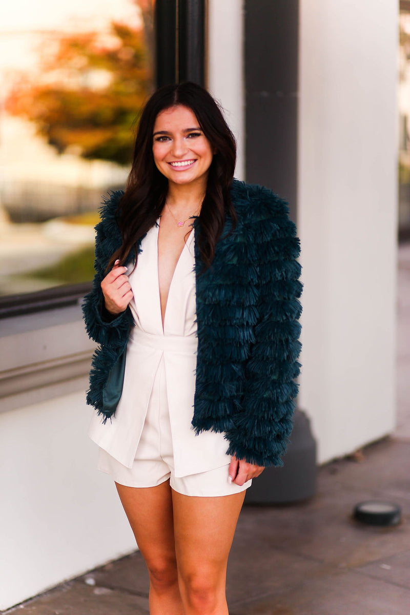 Green Bell Sleeve Furry Crop Jacket - Shop Kendry Collection Boutique