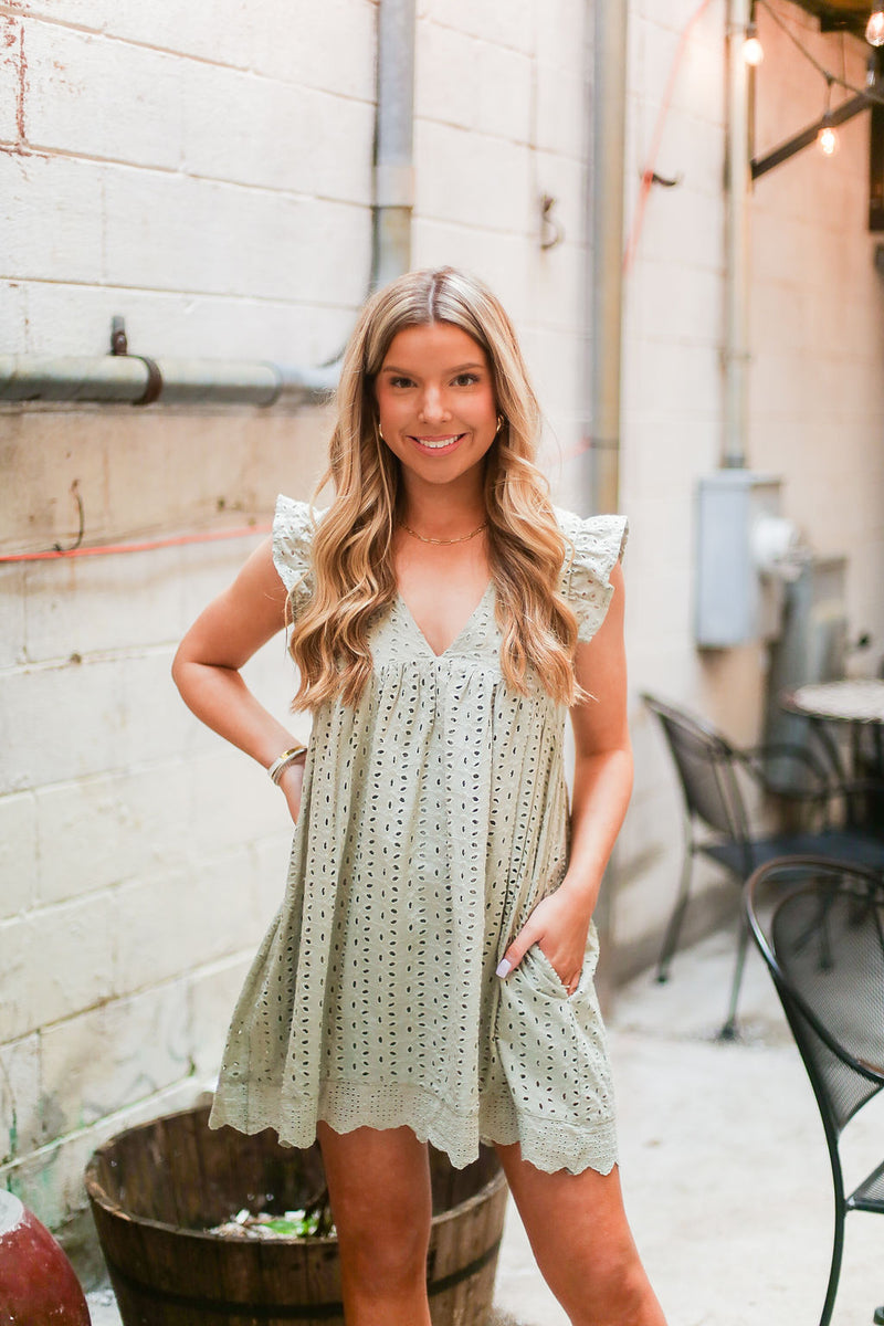 Sage Green Embroidered Lace Babydoll Romper - Shop Kendry Collection Boutique