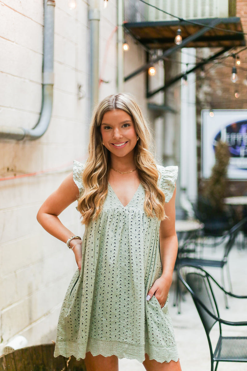 Sage Green Embroidered Lace Babydoll Romper - Shop Kendry Collection Boutique