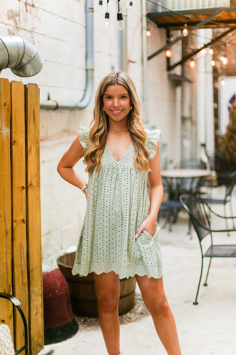 Sage Green Embroidered Lace Babydoll Romper - Shop Kendry Collection Boutique