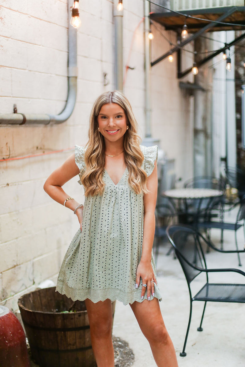 Sage Green Embroidered Lace Babydoll Romper - Shop Kendry Collection Boutique