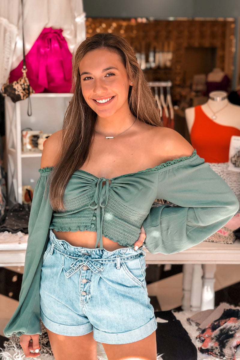 Green Long Sleeve Smocked Top - Shop Kendry Collection Boutique