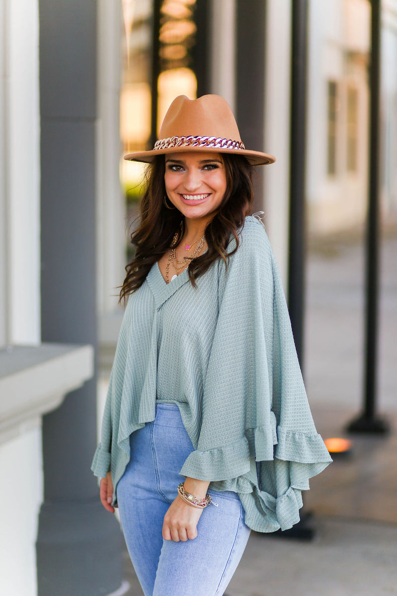 Green Ruffle Sleeve Waffle Knit Top - Shop Kendry Collection Boutique