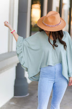 Green Ruffle Sleeve Waffle Knit Top - Shop Kendry Collection Boutique