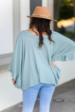 Green Ruffle Sleeve Waffle Knit Top - Shop Kendry Collection Boutique