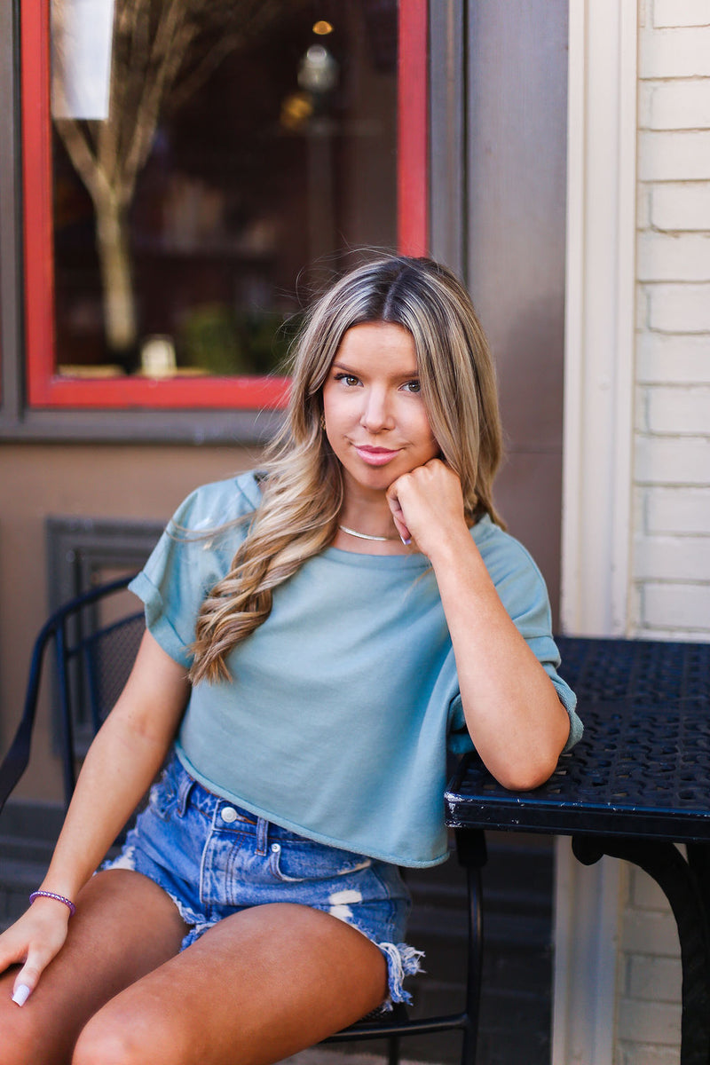 Green Slouchy Shoulder Crop Top - Shop Kendry Collection Boutique