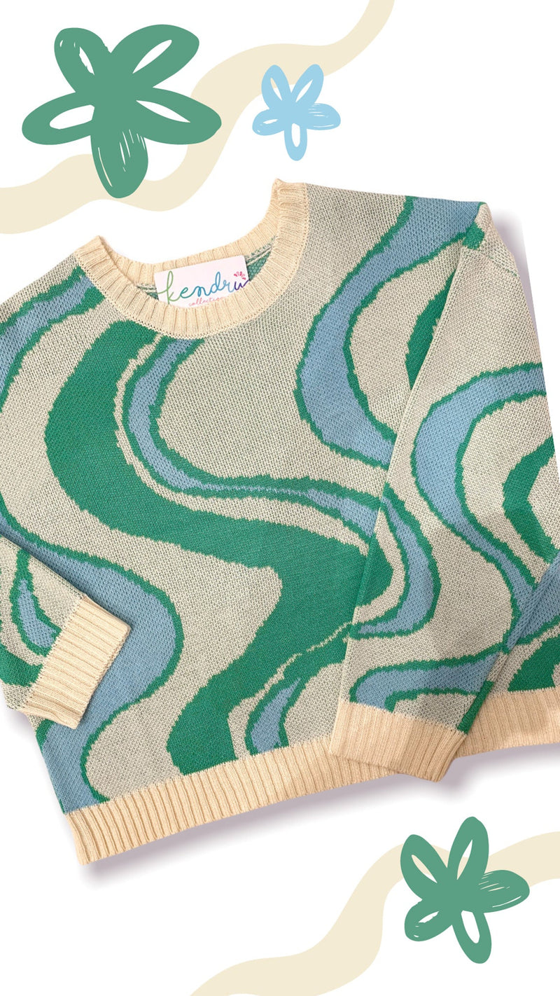 Green Swirl Pattern Knit Sweater