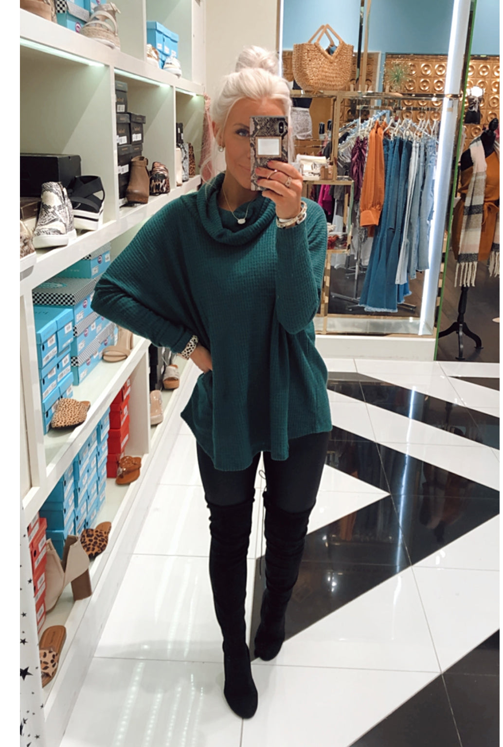 Green Thermal Cowl Neck Pullover- Shop Kendry Collection Boutique 