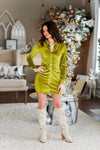 Green Velour Long Sleeve Button Down Mini Dress - Shop Kendry Collection Boutique 