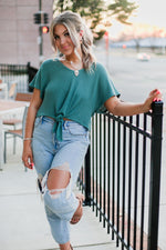 Green Waffle Knit Front Tie Top - Shop Kendry Collection Boutique