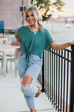 Green Waffle Knit Front Tie Top - Shop Kendry Collection Boutique