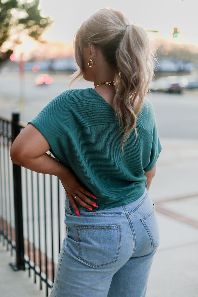 Green Waffle Knit Front Tie Top - Shop Kendry Collection Boutique