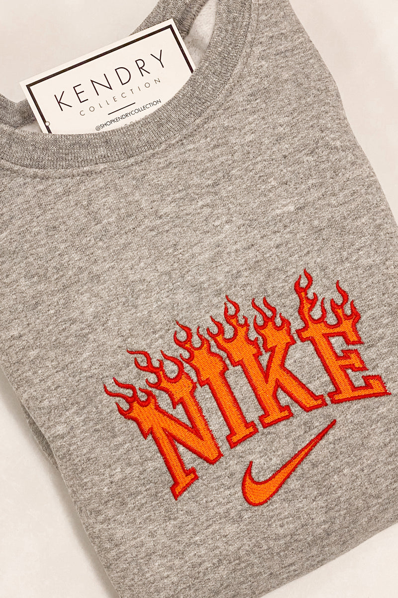 Grey And Orange Flame Burns Crewneck Sweatshirt
