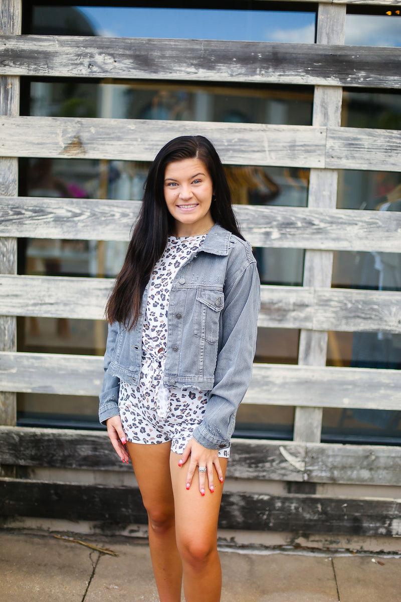 Grey Colored Distressed Denim Jacket Shop Kendry Collection Boutique
