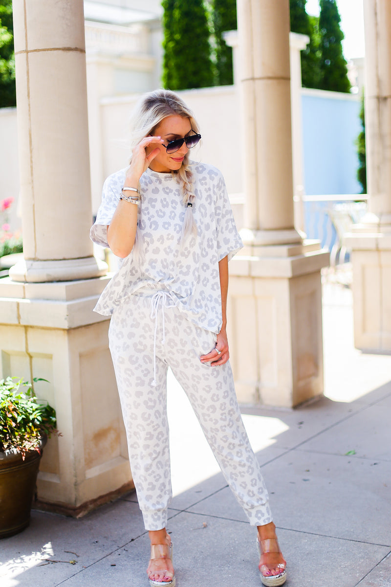 Grey Leopard Print Two Piece Jogger Set - Shop Kendry Collection Boutique