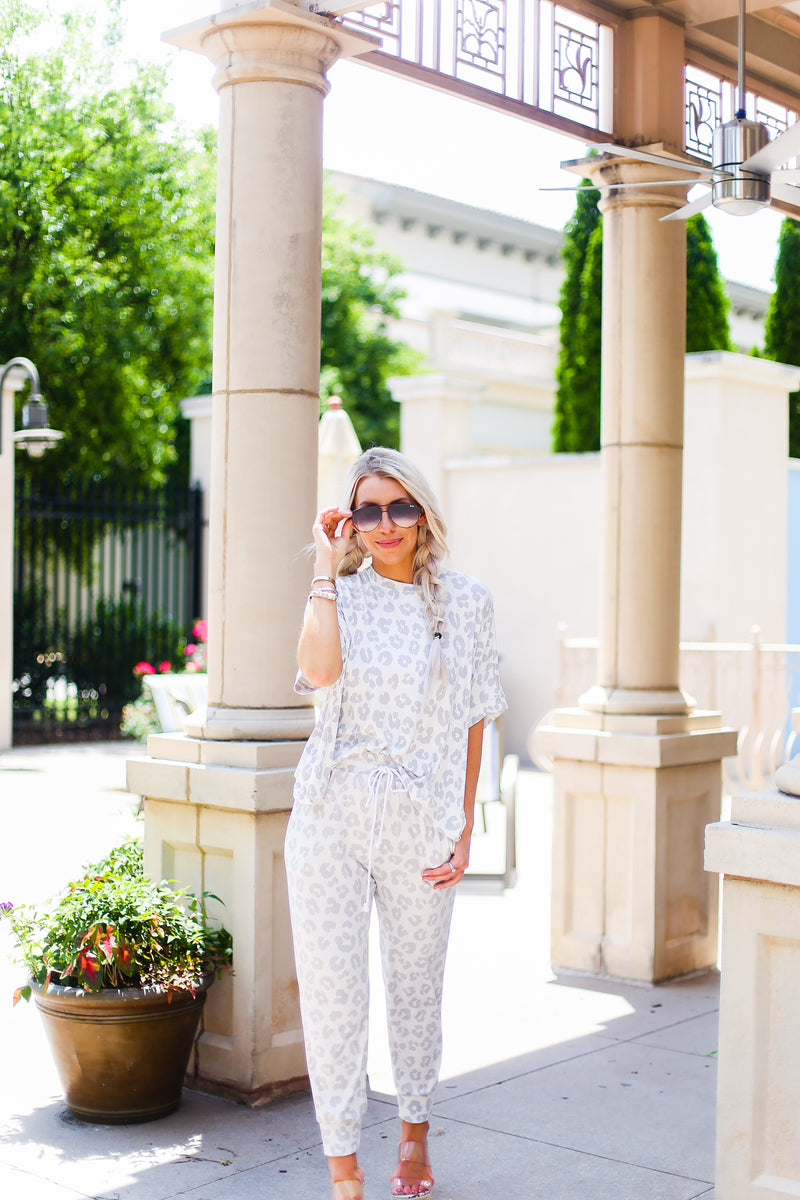 Grey Leopard Print Two Piece Jogger Set - Shop Kendry Collection Boutique