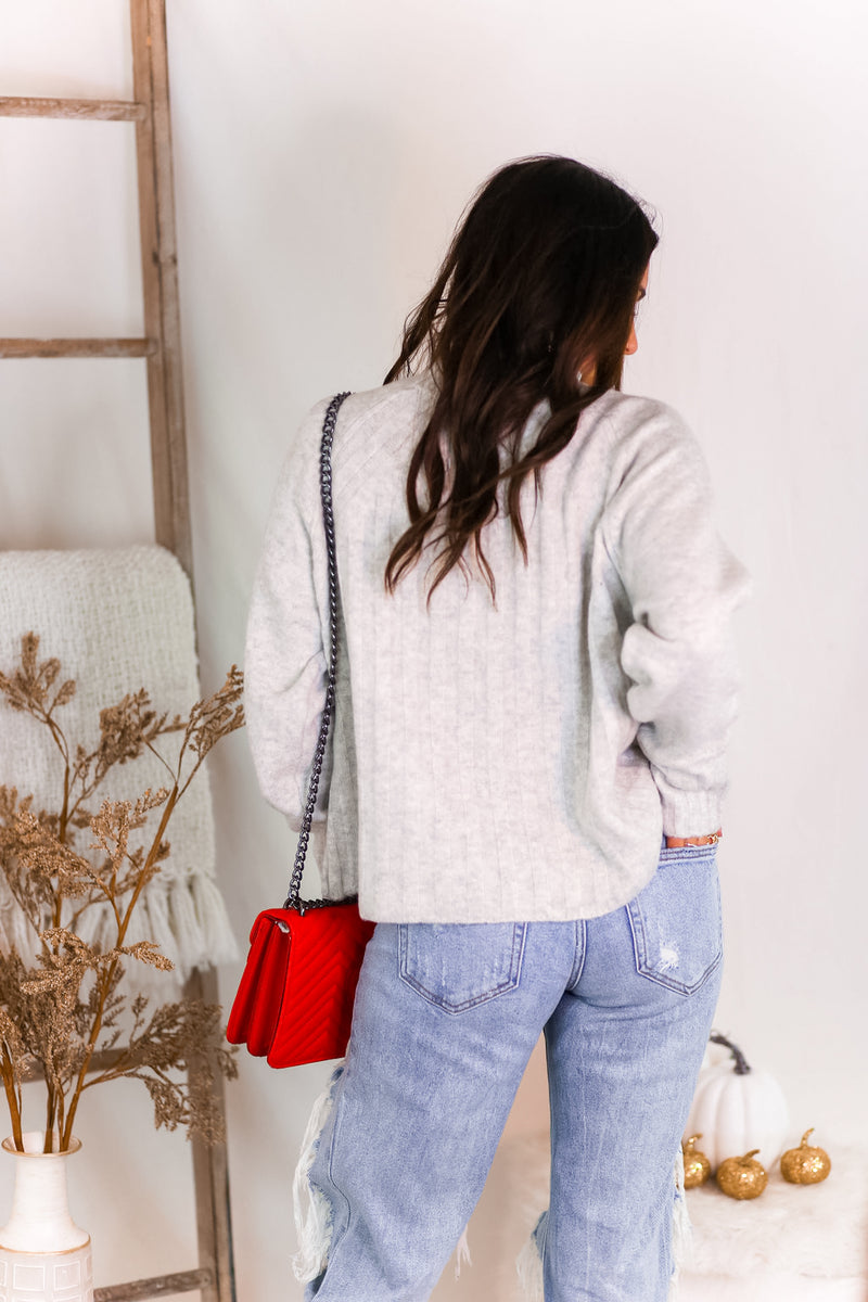 Heather Grey Ribbed Knit Sweater - Kendry Collection boutique
