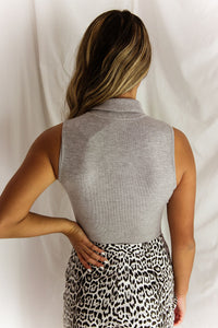 Grey Sleeveless Turtleneck Bodysuit