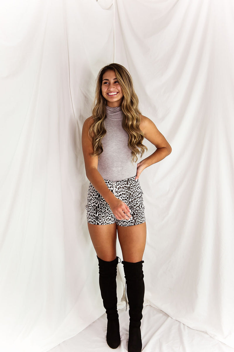 Grey Sleeveless Turtleneck Bodysuit