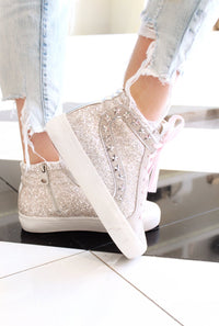 Hailey Vintage Havana Silver Stripe Glitter High Top Sneaker - Shop Kendry Collection Boutique