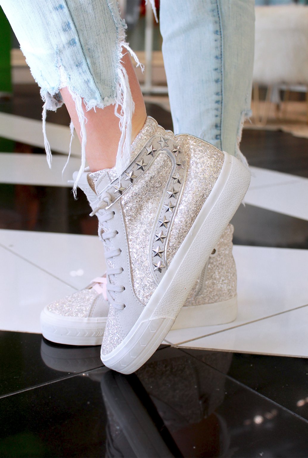 Silver glitter vans high top store