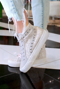 Hailey Vintage Havana Silver Stripe Glitter High Top Sneaker - Shop Kendry Collection Boutique