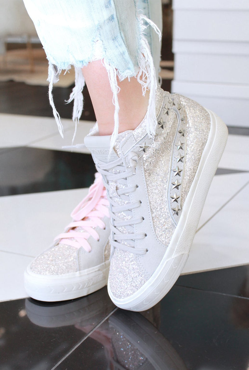 Hailey Vintage Havana Silver Stripe Glitter High Top Sneaker - Shop Kendry Collection Boutique