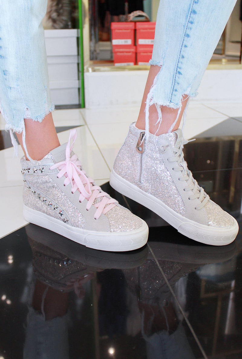 Hailey Vintage Havana Silver Stripe Glitter High Top Sneaker - Shop Kendry Collection Boutique