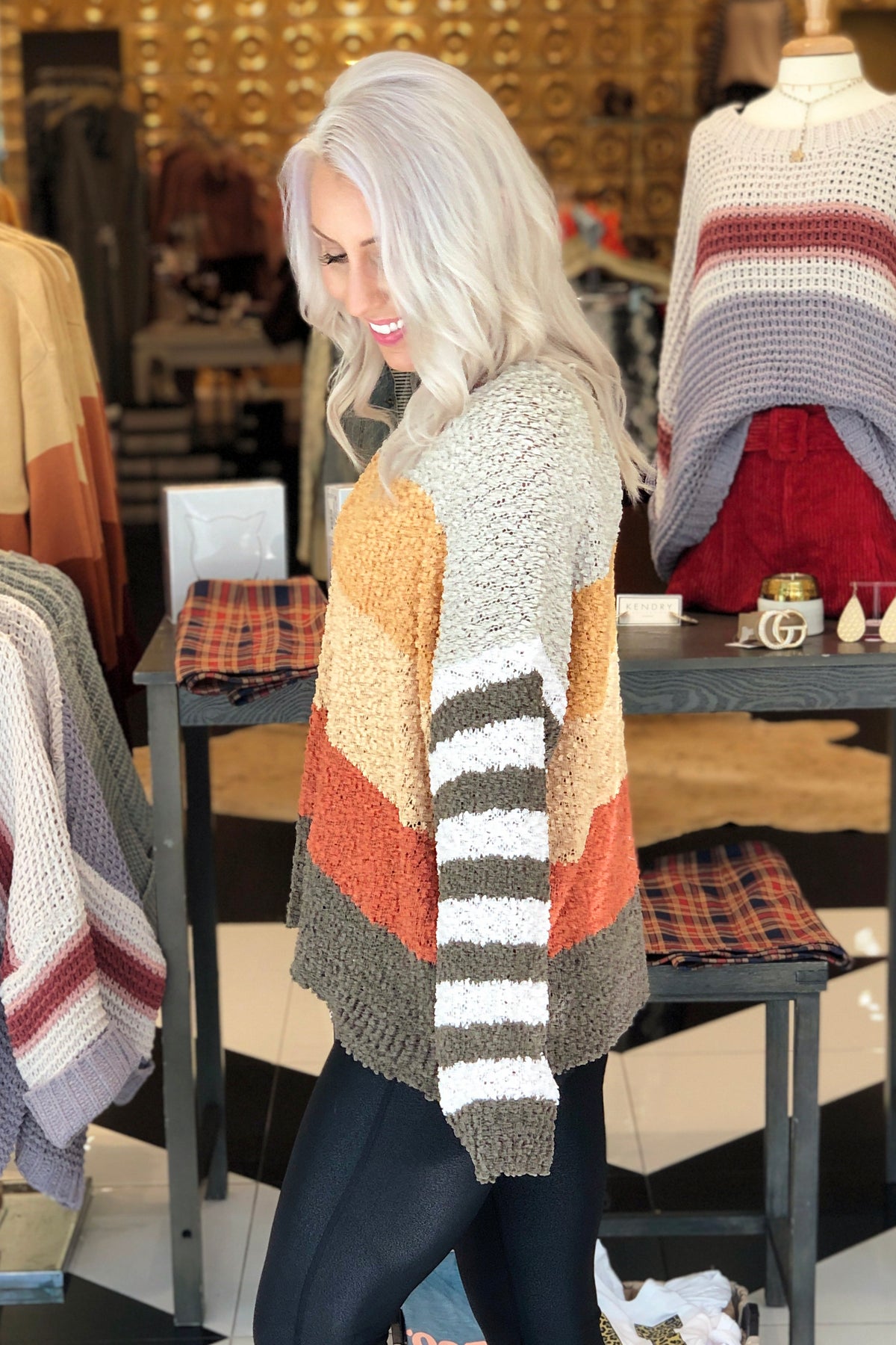 Harvest Hottie Striped Popcorn Sweater - Olive