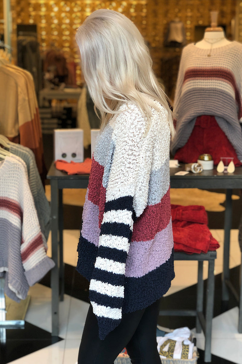 Harvest Hottie Striped Popcorn Sweater - Pink