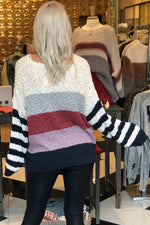 Harvest Hottie Striped Popcorn Sweater - Pink