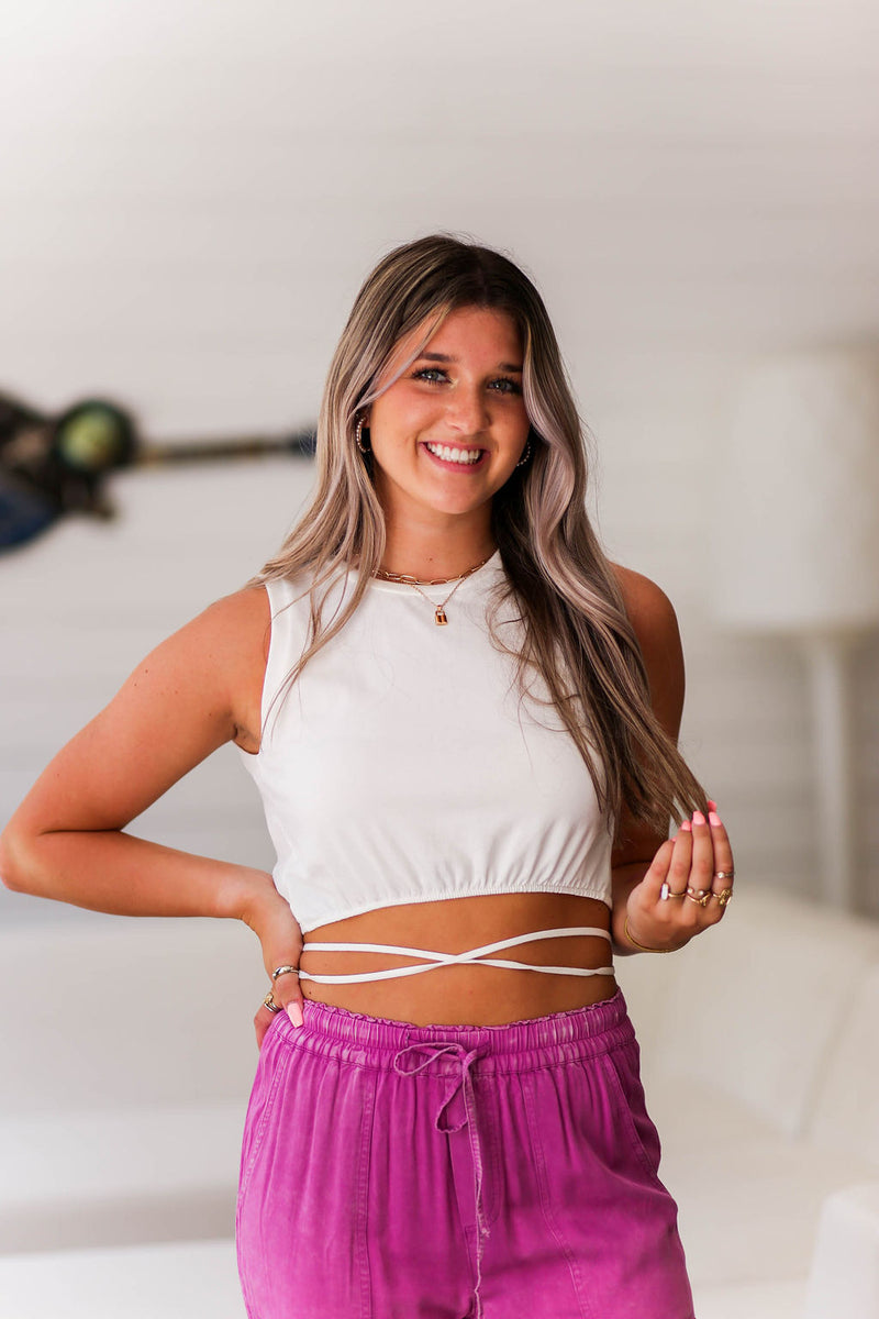 White Back Tie Cropped Tank Top - Shop Kendry Collection Boutique