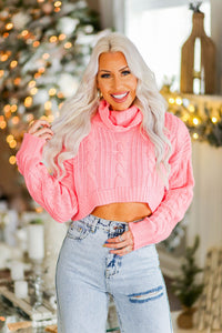 Hot Pink Cropped Turtle Neck Sweater - Shop Kendry Collection Boutique