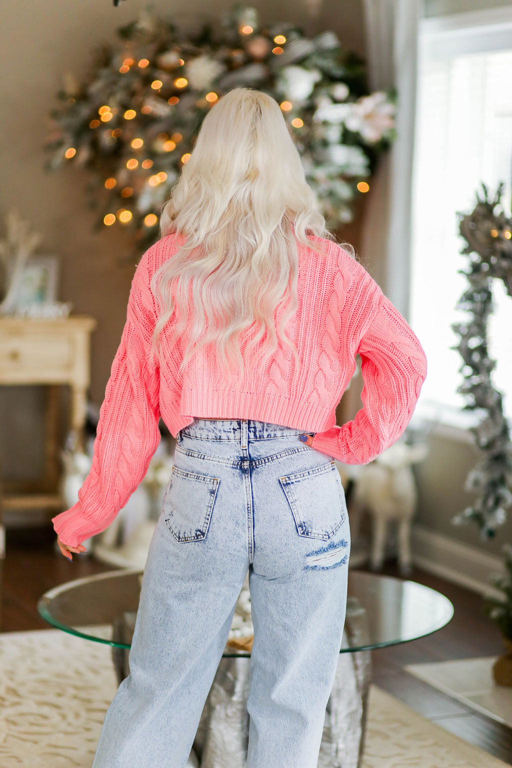 All My Love Cropped Turtle Neck Sweater - Hot Pink