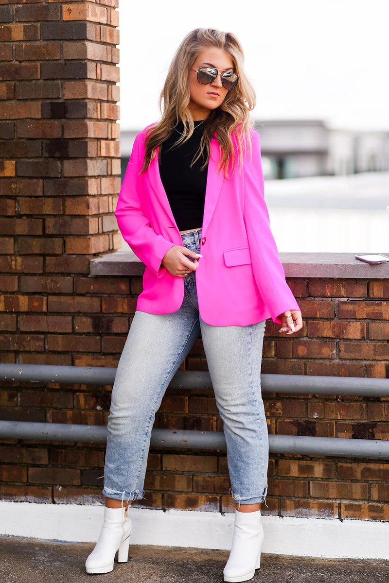 Hot Pink Leopard Print Lined Blazer Jacket - Shop Kendry Collection Boutique