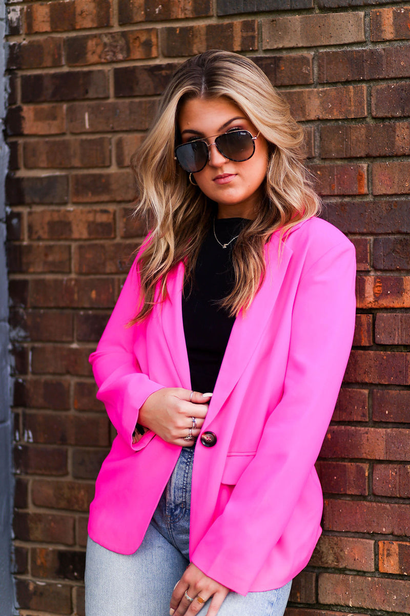 Hot Pink Leopard Print Lined Blazer Jacket - Shop Kendry Collection Boutique