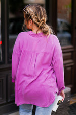 Hot Pink Mineral Wash Button Down - Kendry Collection Boutique