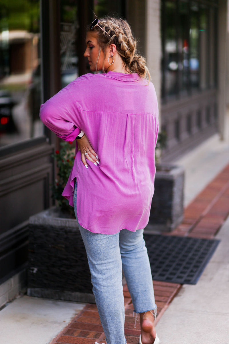 Hot Pink Mineral Wash Button Down - Kendry Collection Boutique