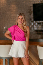 Hot Pink One Shoulder Ruffle Blouse - Shop Kendry Collection Boutique