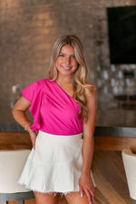 Hot Pink One Shoulder Ruffle Blouse - Shop Kendry Collection Boutique