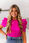 Hot Pink Puff Sleeve Open Back Blouse - Shop Kendry Collection Boutique