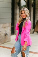 Hot Pink Ruched Sleeve Blazer Jacket - Shop Kendry Collection Boutique