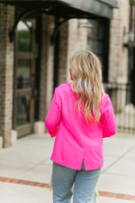 Hot Pink Ruched Sleeve Blazer Jacket - Shop Kendry Collection Boutique
