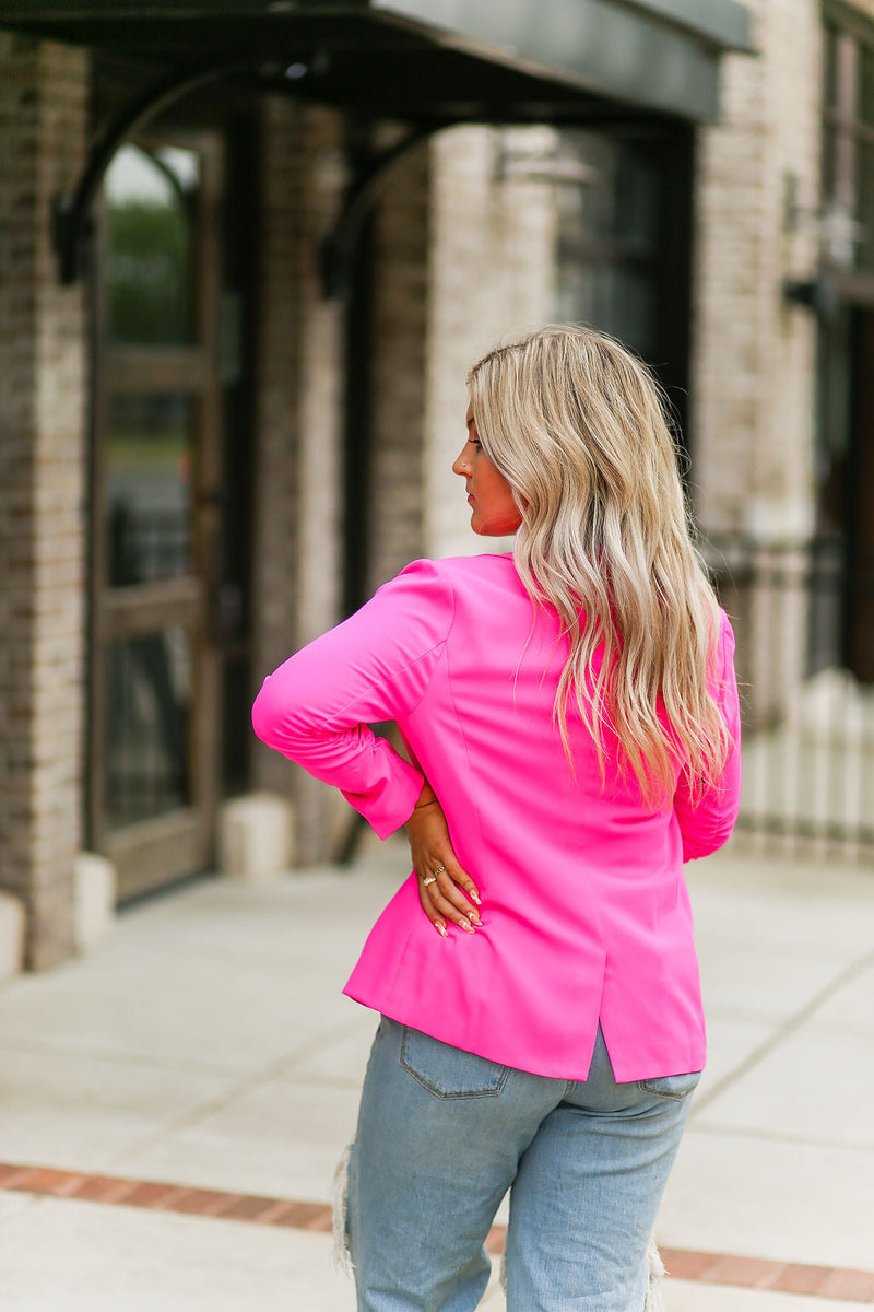 Hot Pink Ruched Sleeve Blazer Jacket - Shop Kendry Collection Boutique