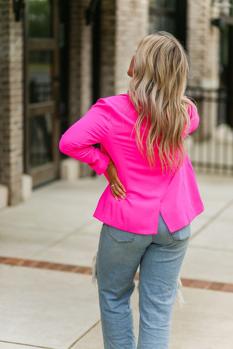 Hot Pink Ruched Sleeve Blazer Jacket - Shop Kendry Collection Boutique