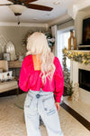 Hot Pink Satin Puff Sleeve Cropped Blouse - Kendry Collection Boutique