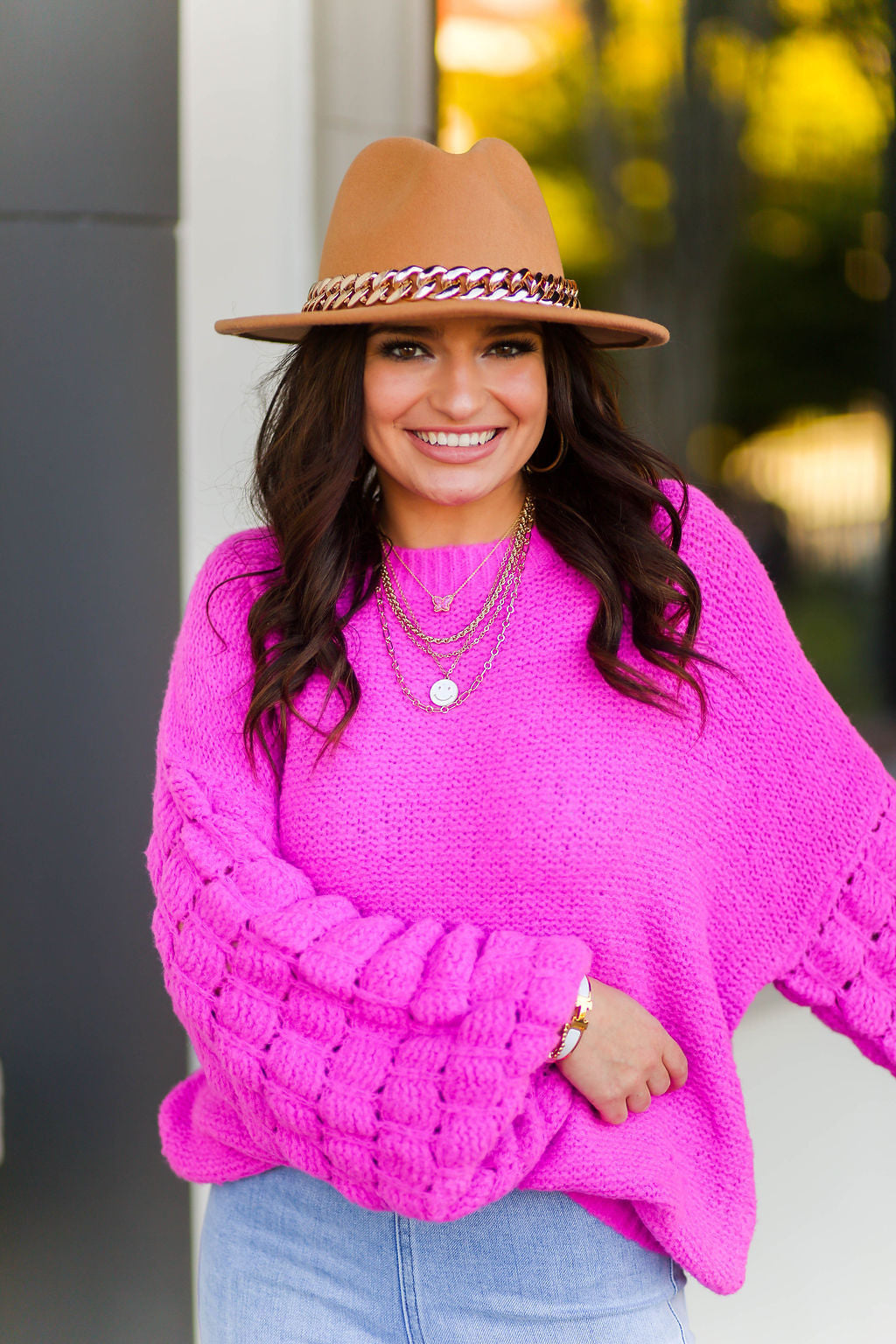Hot Pink Textured Sleeve Sweater - Shop Kendry Collection Boutique