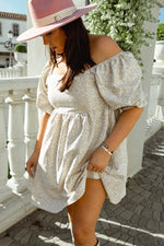 Cream Floral Puff Sleeve Dress